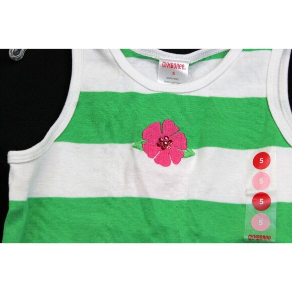 2008 Gymboree Tennis Match Outfit sz 5 NWT Tank Top Skort Green Striped Flower - Picture 4 of 8